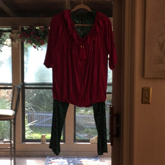 EUC,IMAN PALAZZO PANTS 1XP,TOP RUCHED COLLAR ELASTIC BOTTOM 1X, Set - Picture 2 of 6